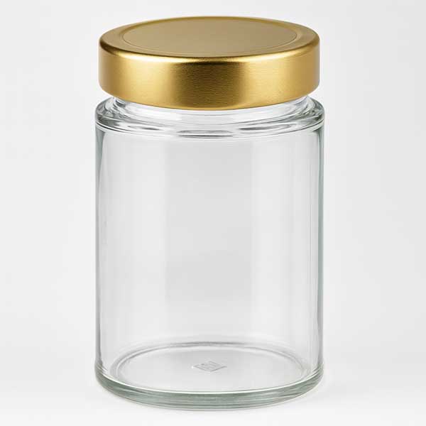 Tarro redondo de 202 ml con tapa BasicSeal dorada profunda UNiTWIST