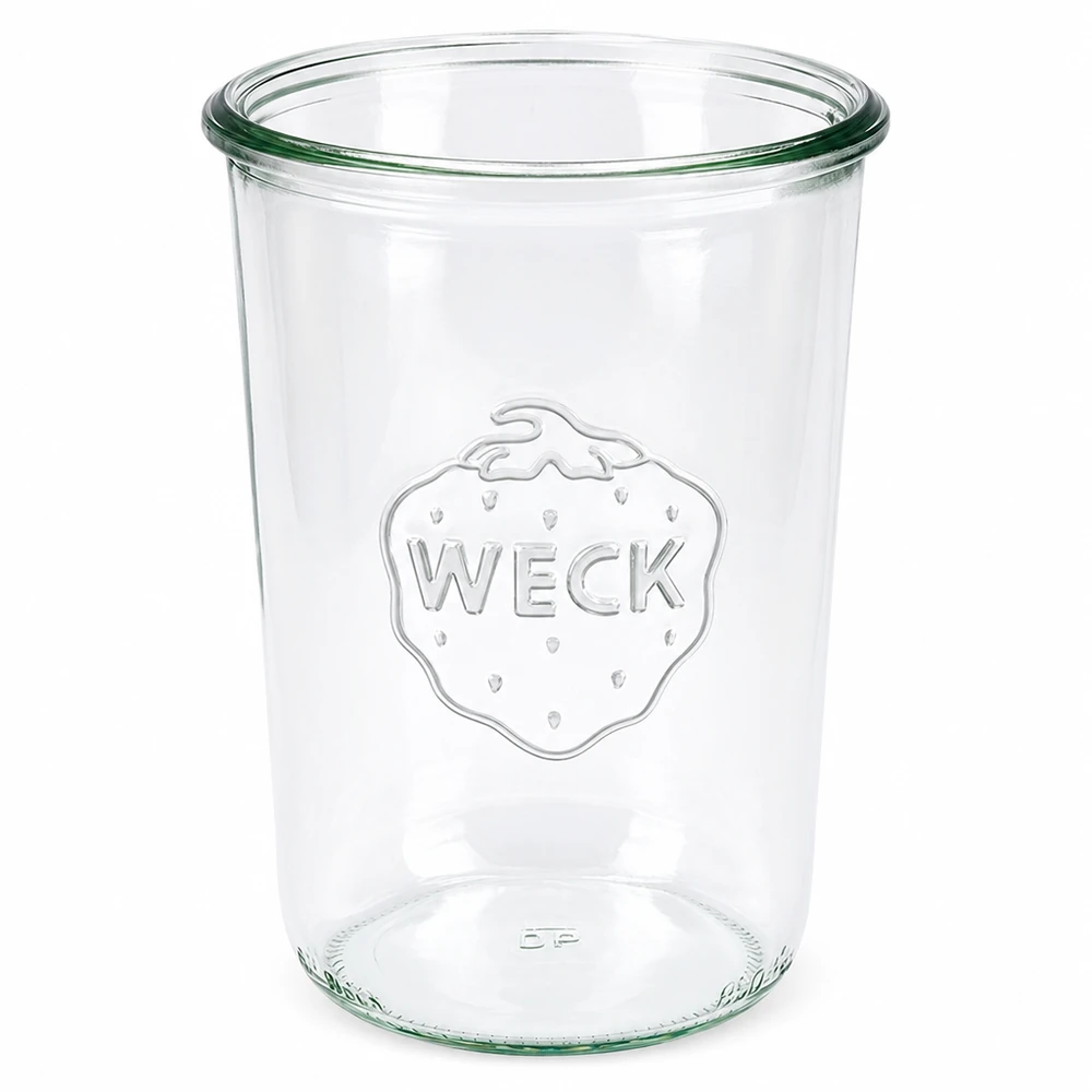 Vaso de 850ml WECK RR100 Vasos WECK 850ml RR100 de vidrio transparente con logotipo grabado y borde verde para conservar y almacenar