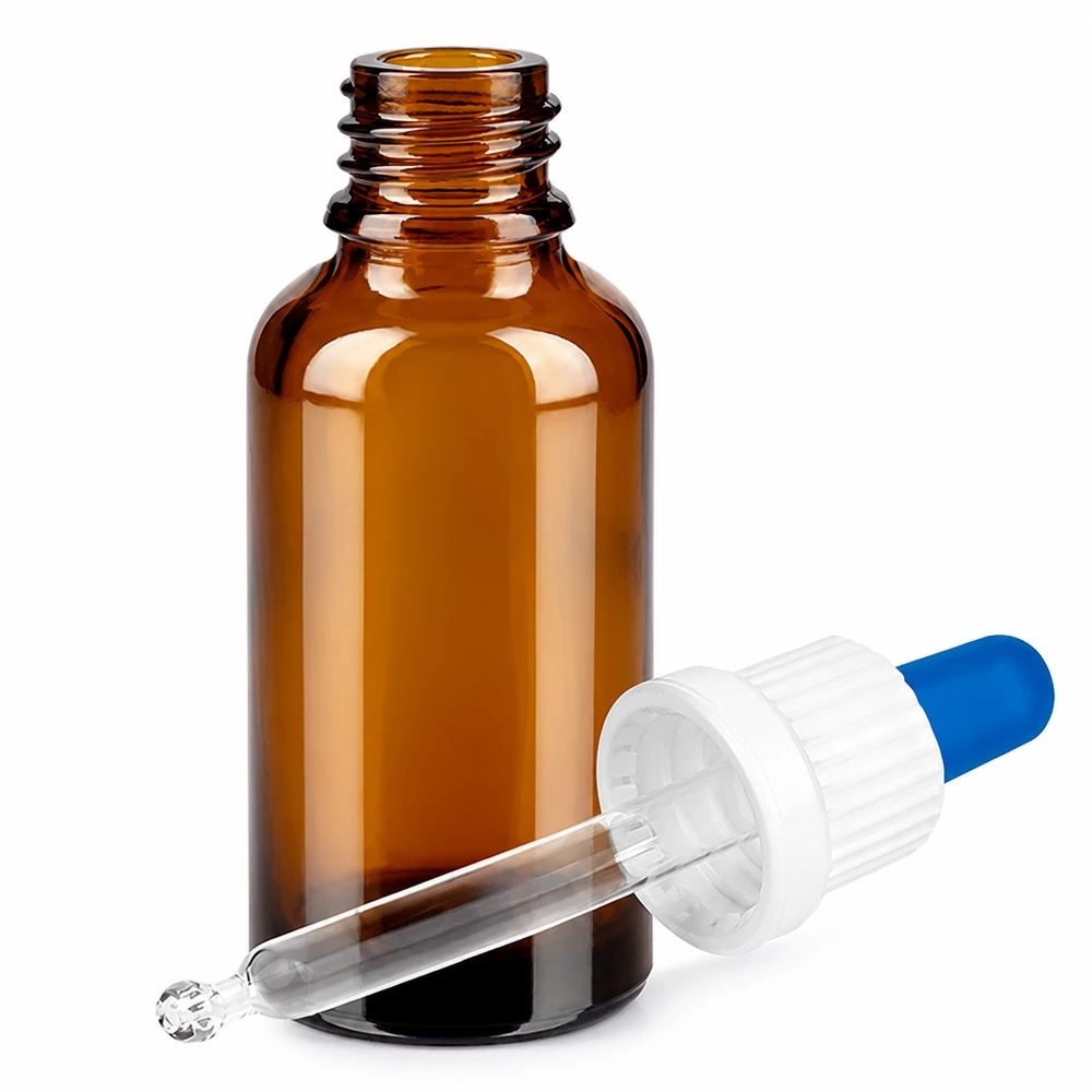 Frasco de vidrio de color ámbar de 30 ml con pipeta, ideal para aceites esenciales y sueros