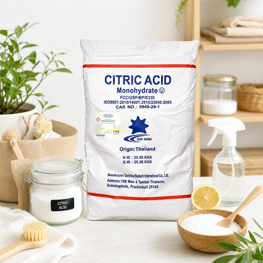 Bolsa blanca a granel con 25 kg de ácido cítrico E330 para la limpieza y desincrustación ecológicas del hogar