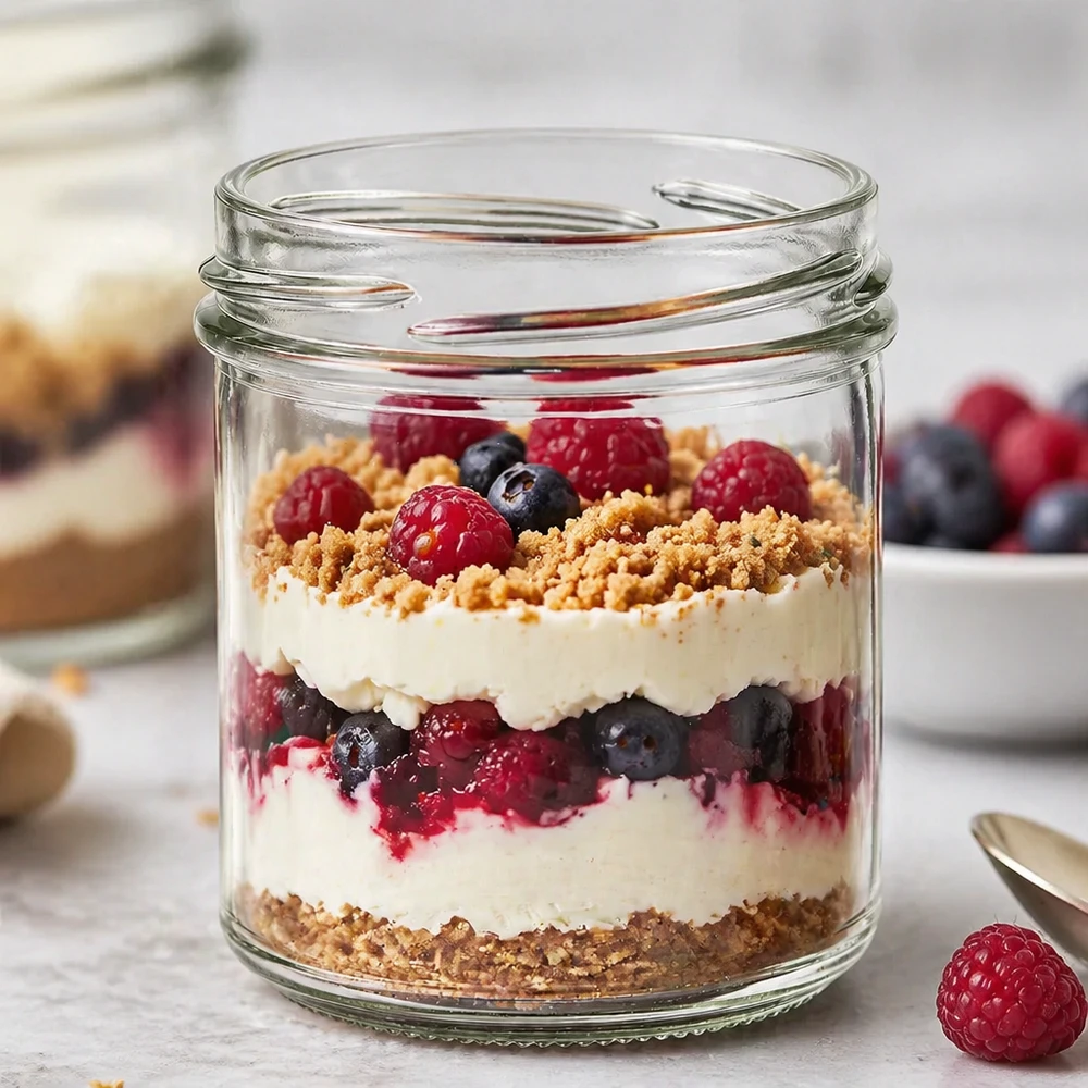Vasos UNiTWIST de 167 ml con postre de capas de bayas, mascarpone y migas de galleta como aplicación del producto
