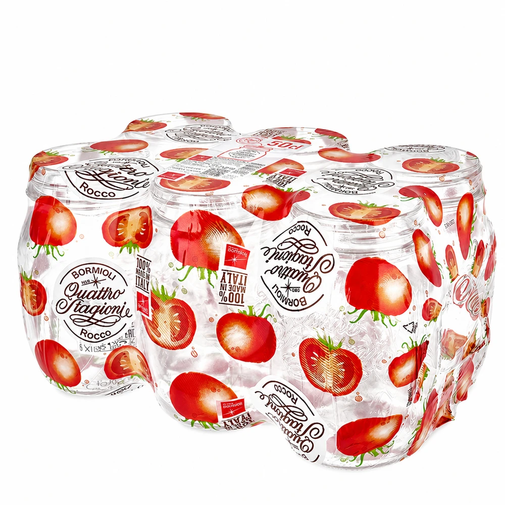 Tarro redondo "Quattro Stagioni" de 700 ml con tapa Juego de 6 tarros de conserva Quattro Stagioni de 700 ml con tapa motivo fresa Tarros de conserva italianos Bormioli Rocco