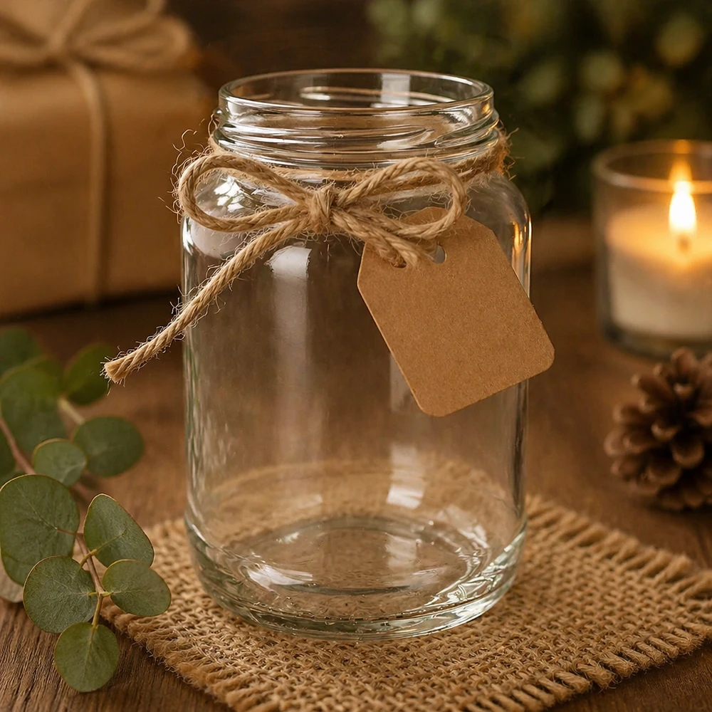Tarro redondo de 1700ml sin tapa (TO100) UNiTWIST UNiTWIST Runda1700 vasos 1700ml TO100 decorativos con cordón de yute etiqueta de regalo decoración rústica