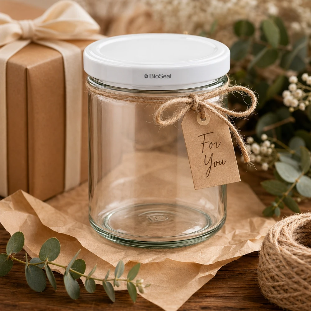 Vasos de 167ml con tapa blanca UNiTWIST BioSeal Tarro de conserva UNiTWIST 167ml caja de regalo decoración rústica etiqueta de papel kraft Para ti tapa BioSeal