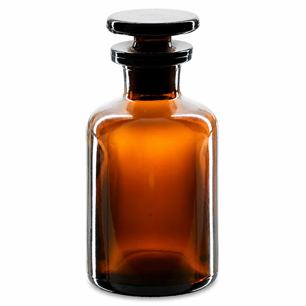 Frasco marrón de hombros redondeados de 50 ml con tapón de cristal para material de laboratorio y reactivos químicos