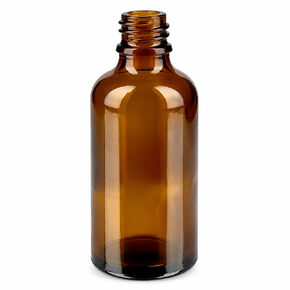 Frasco de vidrio de color ámbar de 50 ml con abertura de 11 mm para aceites esenciales y gotas