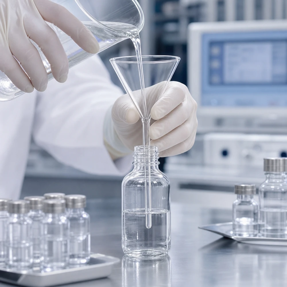 Embudo de laboratorio profesional fabricado en vidrio de sosa-calcico resistente, con una abertura óptima de 100 mm para realizar experimentos con total seguridad
