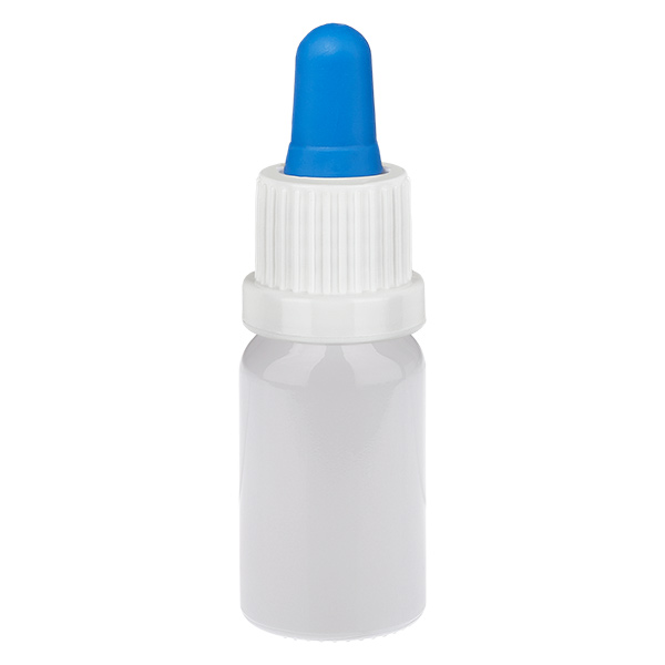Frasco con pipeta de 10 ml, blanco/azul, tapón de seguridad WhiteLine UT18/10 Frasco con pipeta de 10 ml, blanco/azul, tapón de seguridad WhiteLine UT18/10