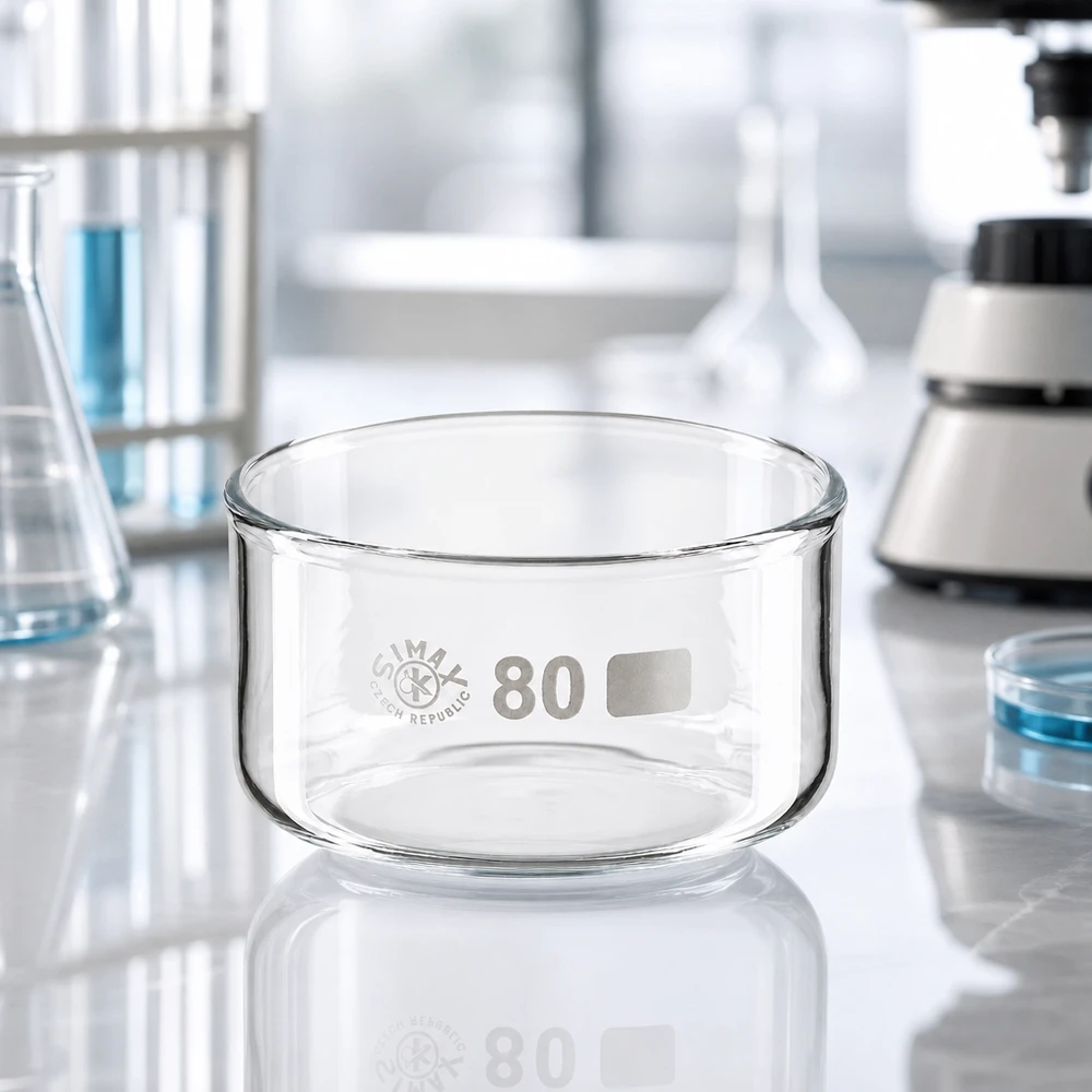 Recipiente de cristalización SIMAX de 150 ml, forma cilíndrica, sin pico vertedor, vidrio borosilicato, material de laboratorio, 80 mm