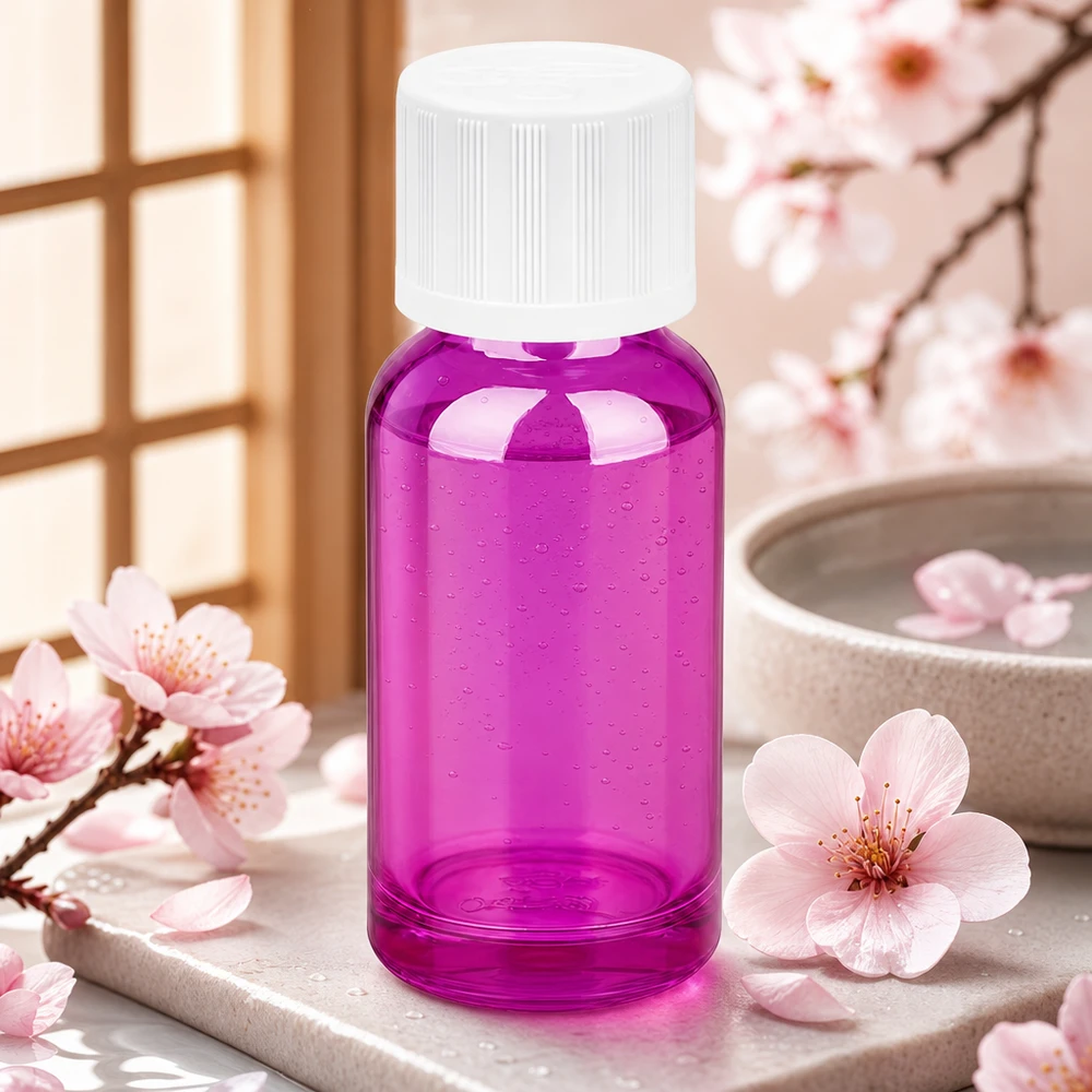 Frasco compacto de vidrio de 20 ml en elegante color violeta con tapón de rosca seguro para aplicaciones móviles
