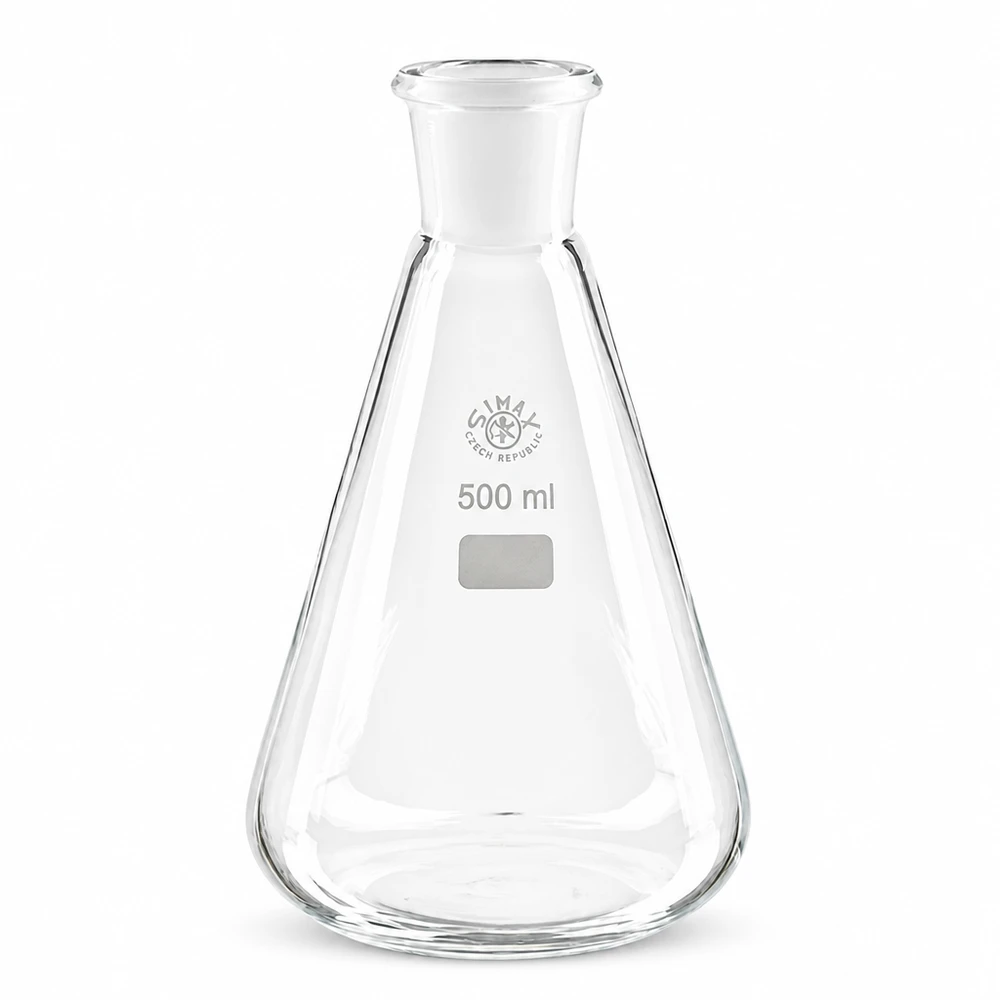 Matraz Erlenmeyer 500ml con junta esmerilada estándar (29/32) Matraz Erlenmeyer de 500 ml con junta esmerilada NS 29/32 para trabajos precisos de laboratorio