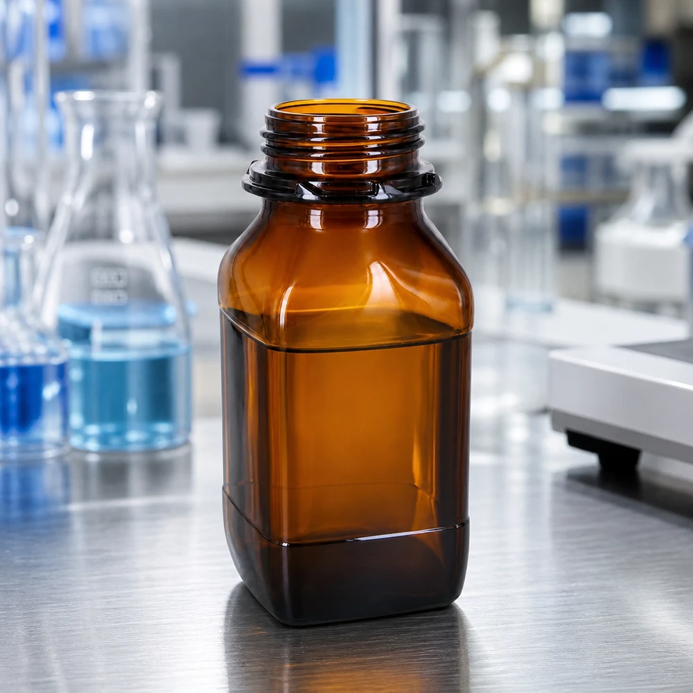 Frasco químico rectangular de 500 ml de vidrio de borosilicato ámbar de alta calidad para laboratorios