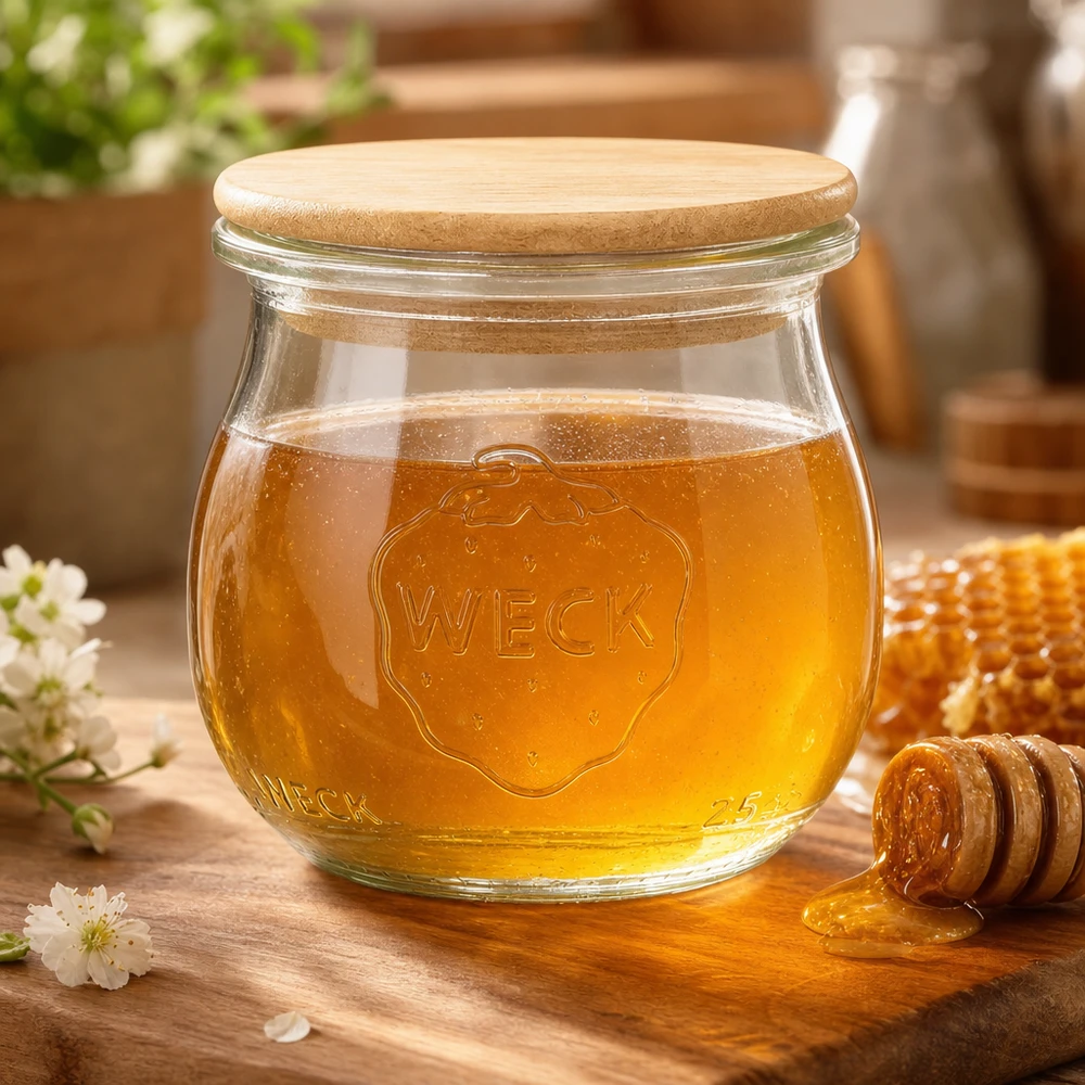 Tarro de tulipán de 75ml WECK RR40 con tapa de madera Tarro de tulipán de 75ml WECK RR40 con tapa de madera