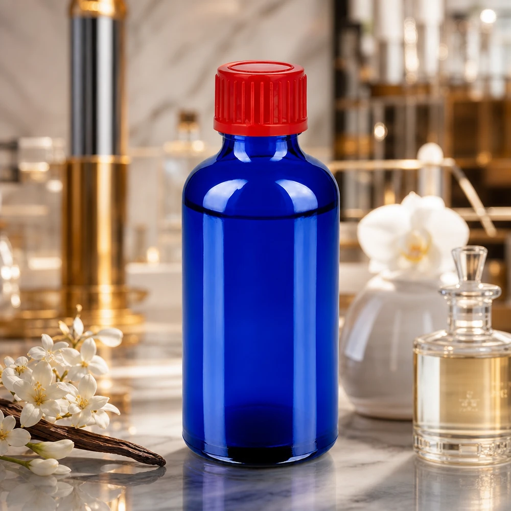 Frasco 50ml 11mm tapón rosca rojo estándar BlueLine UT18/50 Botella compacta de 50 ml BlueLine UT18/50 con tapón de rosca de 11 mm para aplicaciones profesionales