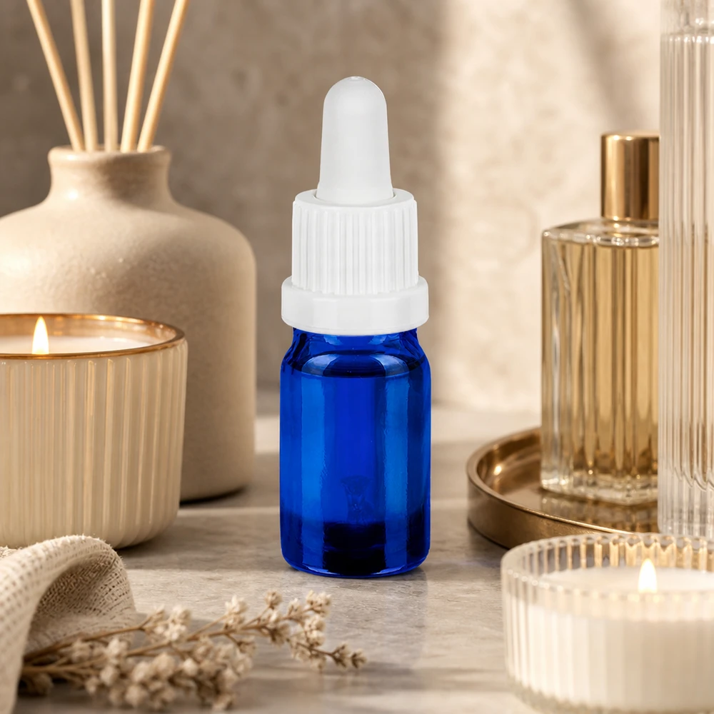 Frasco pipeta 5ml cierre inviolable blanco BlueLine UT18/5 Frasco pipeta de precisión de 5 ml en azul cobalto para aplicaciones de aromaterapia y productos de bienestar
