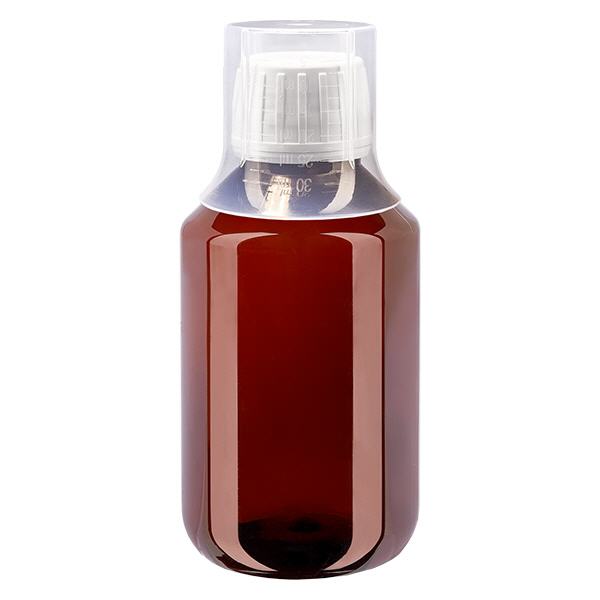 Botella PET 100ml con tapón blanco inviolable + vaso Botella PET 100ml con tapón blanco inviolable + vaso