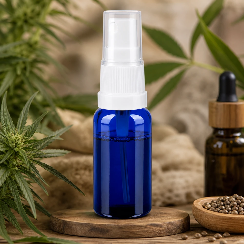 Frasco pulverizador 20ml blanco/transparente tapón estándar BlueLine UT18/20 Botella de cristal azul de 20 ml con pulverizador para aceites esenciales y productos cosméticos naturales