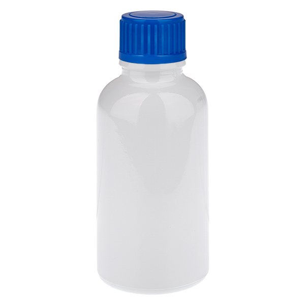 Botella de 30 ml con tapón de rosca azul estándar de 11 mm WhiteLine UT18/30 Botella de 30 ml con tapón de rosca azul estándar de 11 mm WhiteLine UT18/30