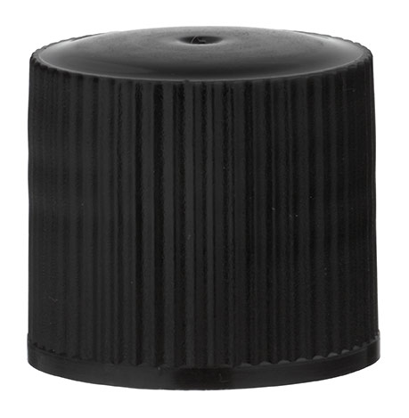 Tapón de rosca 16,8x17,2mm, rosca GL18, PE negro con precinto. Tapón de rosca 16,8x17,2mm, rosca GL18, PE negro con precinto.