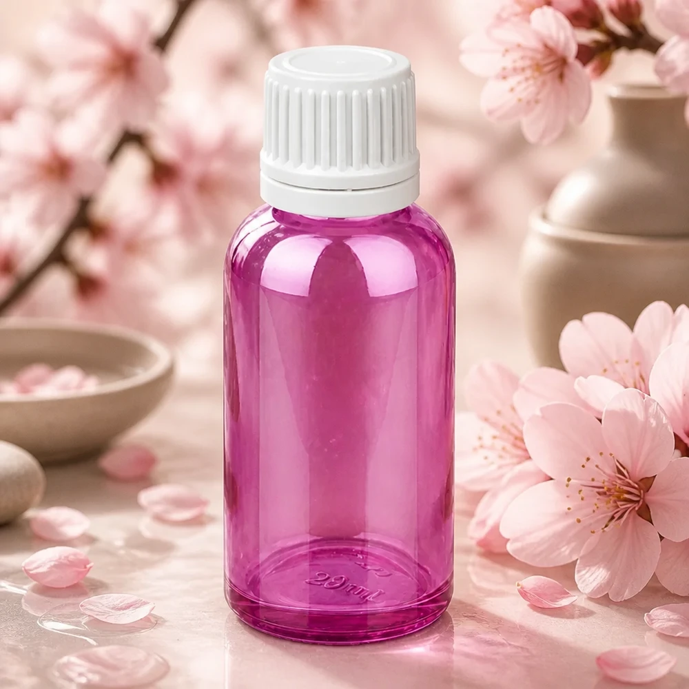 Frasco de 30 ml con abertura de 11 mm en color violeta para dosificar con precisión los aceites y esencias de cuidado