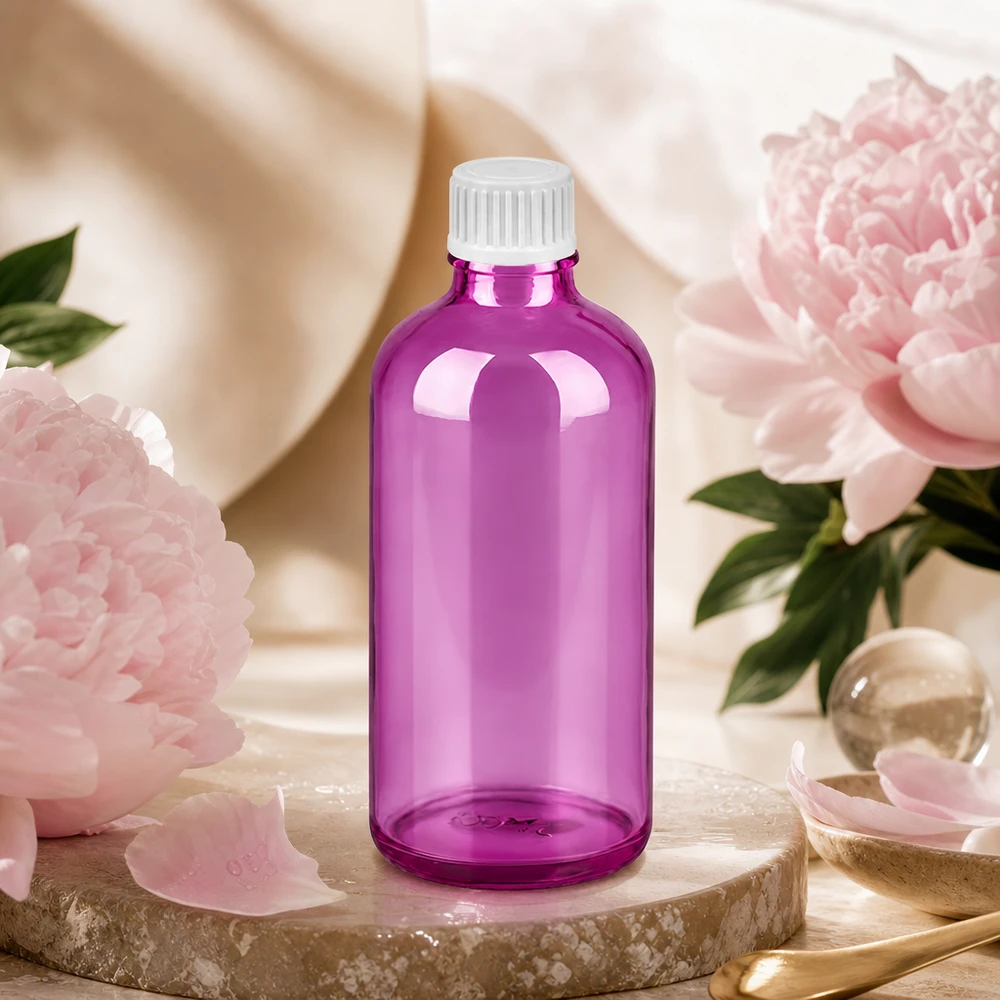 Frasco cuentagotas de 100ml 0,9mm blanco estándar PurpleLine UT18/100 Frasco cuentagotas púrpura transparente de 100 ml con tapón cuentagotas de 0,9 mm para una dosificación precisa de los aceites