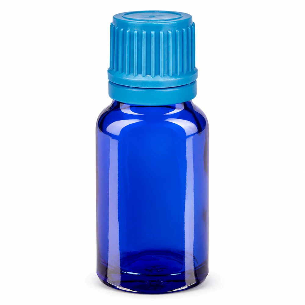 Frasco 10ml 11mm tapón rosca azul precinto BlueLine UT18/10 Frasco de vidrio azul de 10 ml con tapón de rosca para aceites esenciales y cosméticos