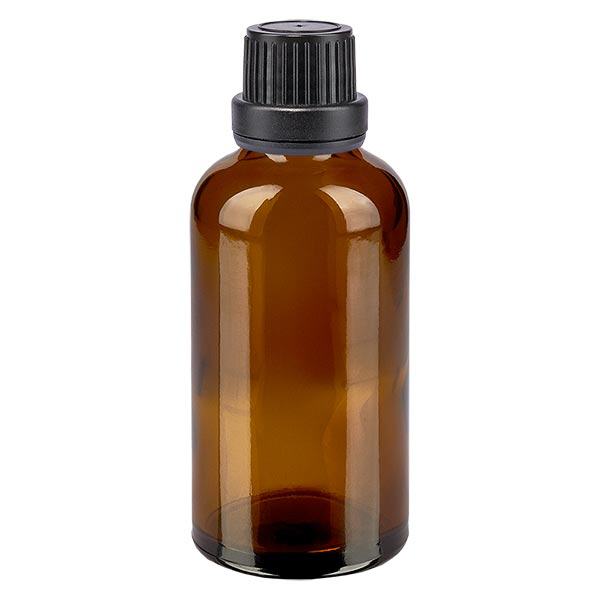 Botella de farmacia marrón 50ml tapón rosca negro cierre inviolable