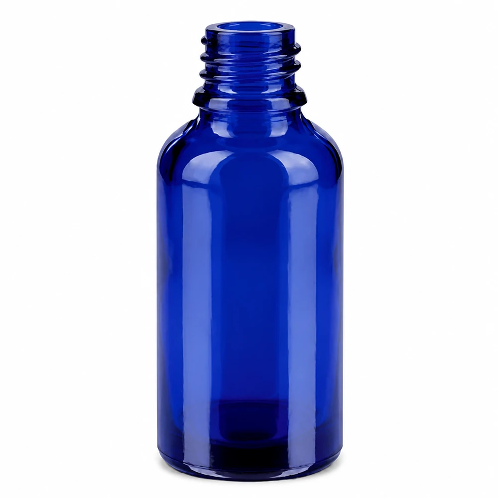 Frasco de vidrio azul de 30 ml con rosca de 11 mm para aceites esenciales y cosméticos