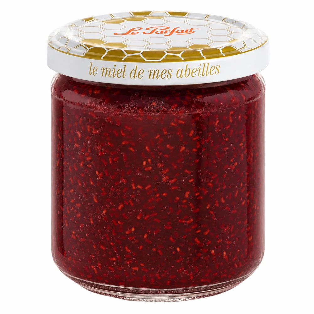 Le Parfait® tarro miel 212 ml Ø63 mm Le Parfait Tarro de miel 212 ml con tapa de panal dorada relleno de mermelada de fresa roja