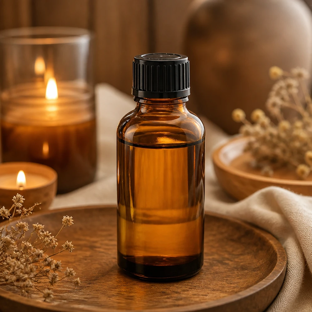 El frasco de vidrio oscuro de 30 ml con tapón negro protege los aceites sensibles a la luz de la radiación UV