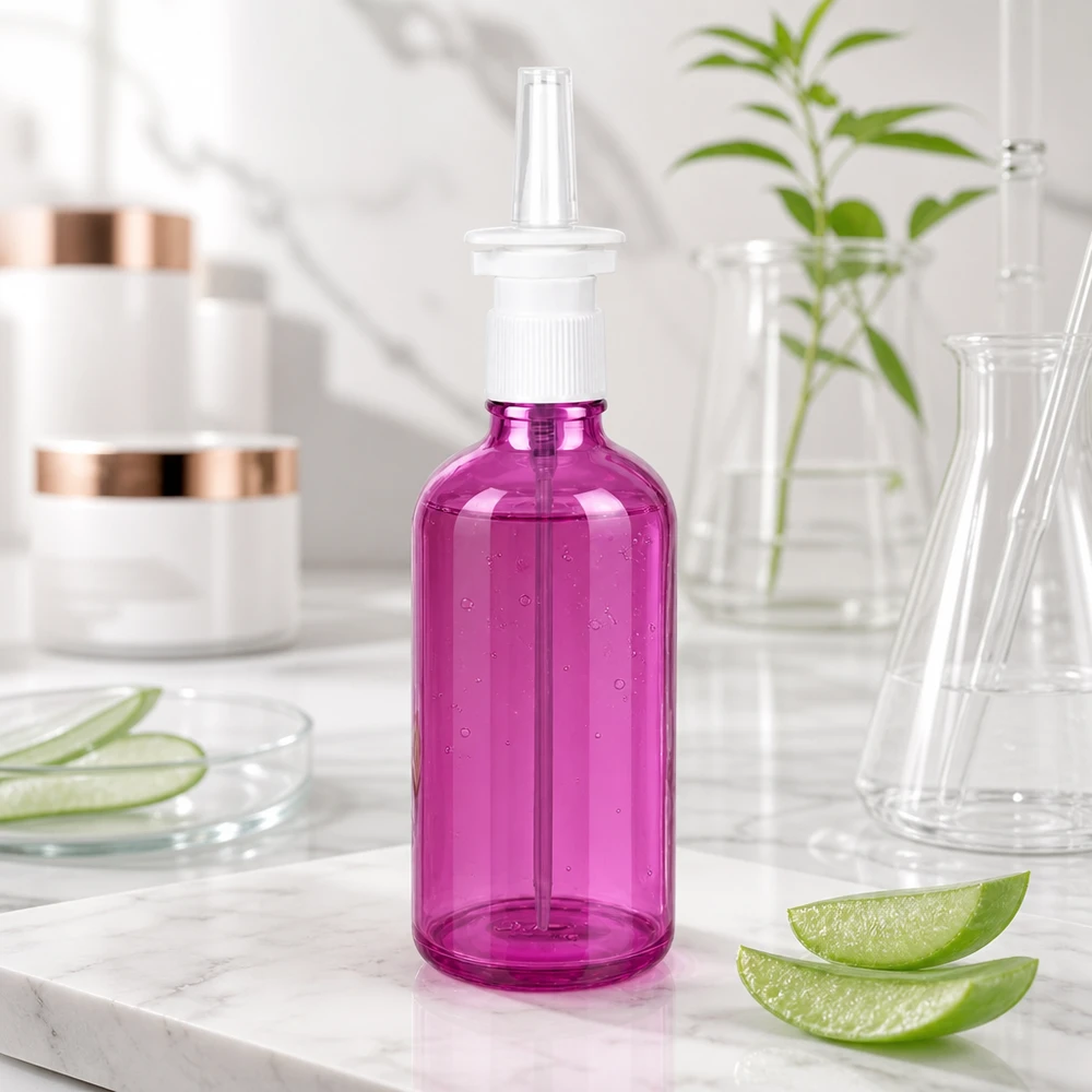 Frasco pulverizador nasal de 100 ml blanco/transparente estándar PurpleLine UT18/100 Frasco pulverizador de alta calidad PurpleLine de 100 ml de color púrpura transparente para aplicaciones nasales UT18