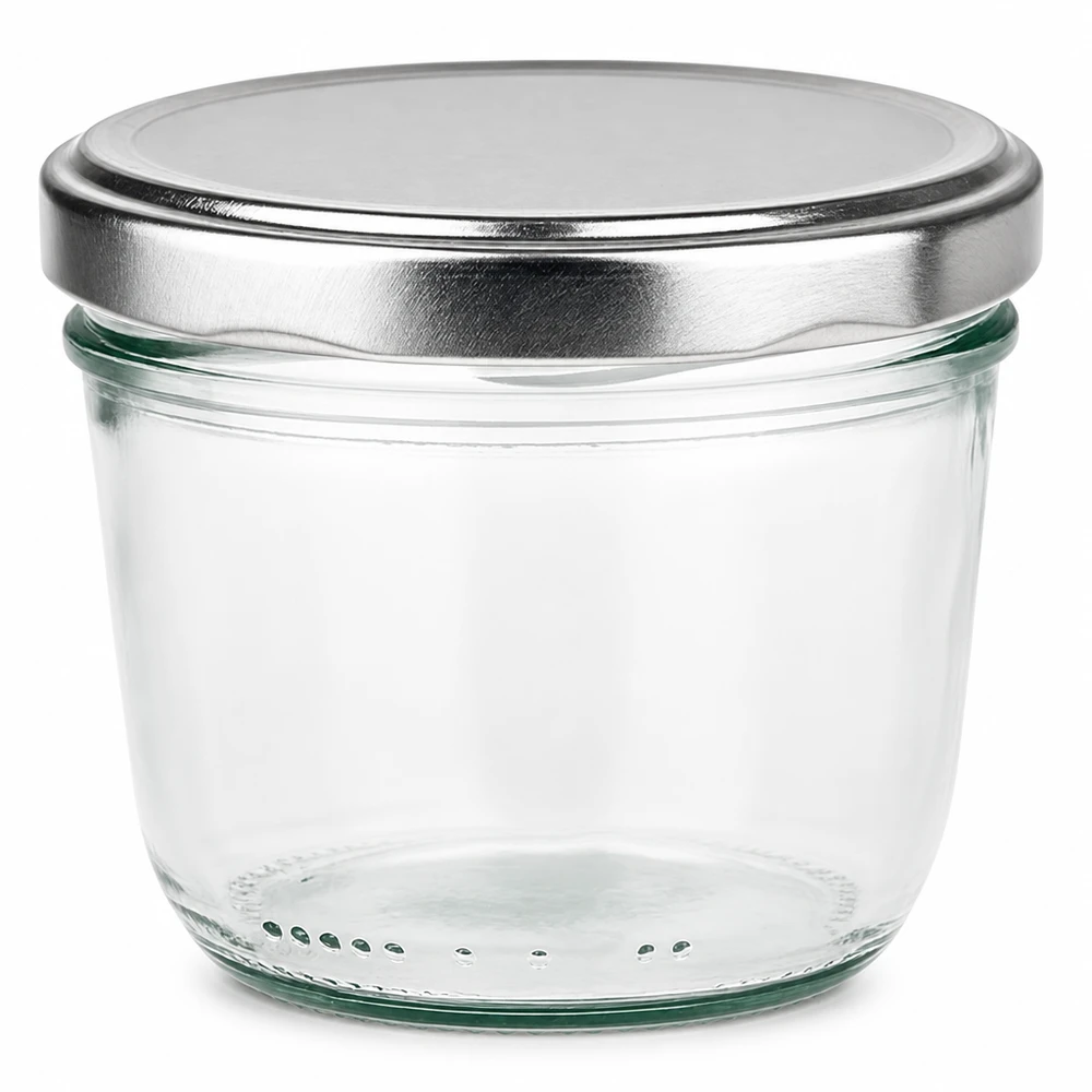 Vasos de 230ml con tapa BasicSeal plata UNiTWIST Vasos de 230 ml con tapa plateada BasicSeal tarro de conserva transparente vacío tarro de mermelada