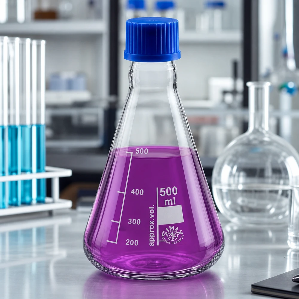 Matraz Erlenmeyer 500ml con tapón de rosca Matraz Erlenmeyer de 500 ml de vidrio de borosilicato resistente al calor con escala graduada