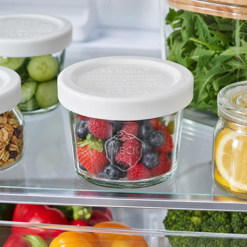 WECK 35ml RR40 vasos con bayas mixtas en la nevera, almacenamiento de alimentos prácticos con tapa de frescura