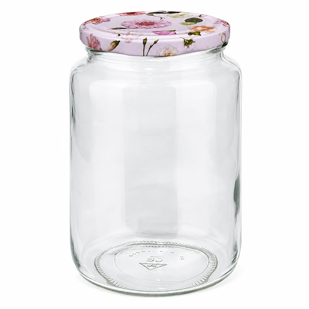 Tarro redondo de 795 ml + tapa BasicSeal rosa flor UNiTWIST Tarro redondo de 795 ml con tapa de flor rosa BasicSeal tarro de conserva tarro de conserva tarro de mermelada