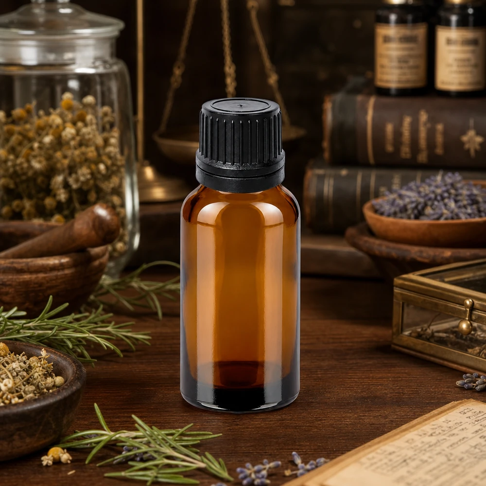 Frasco cuentagotas 20ml 1mm negro cierre inviolable BrownLine UT18/20 Frasco cuentagotas compacto BrownLine de 20 ml con abertura de 1 mm ideal para aplicaciones precisas en naturopatía