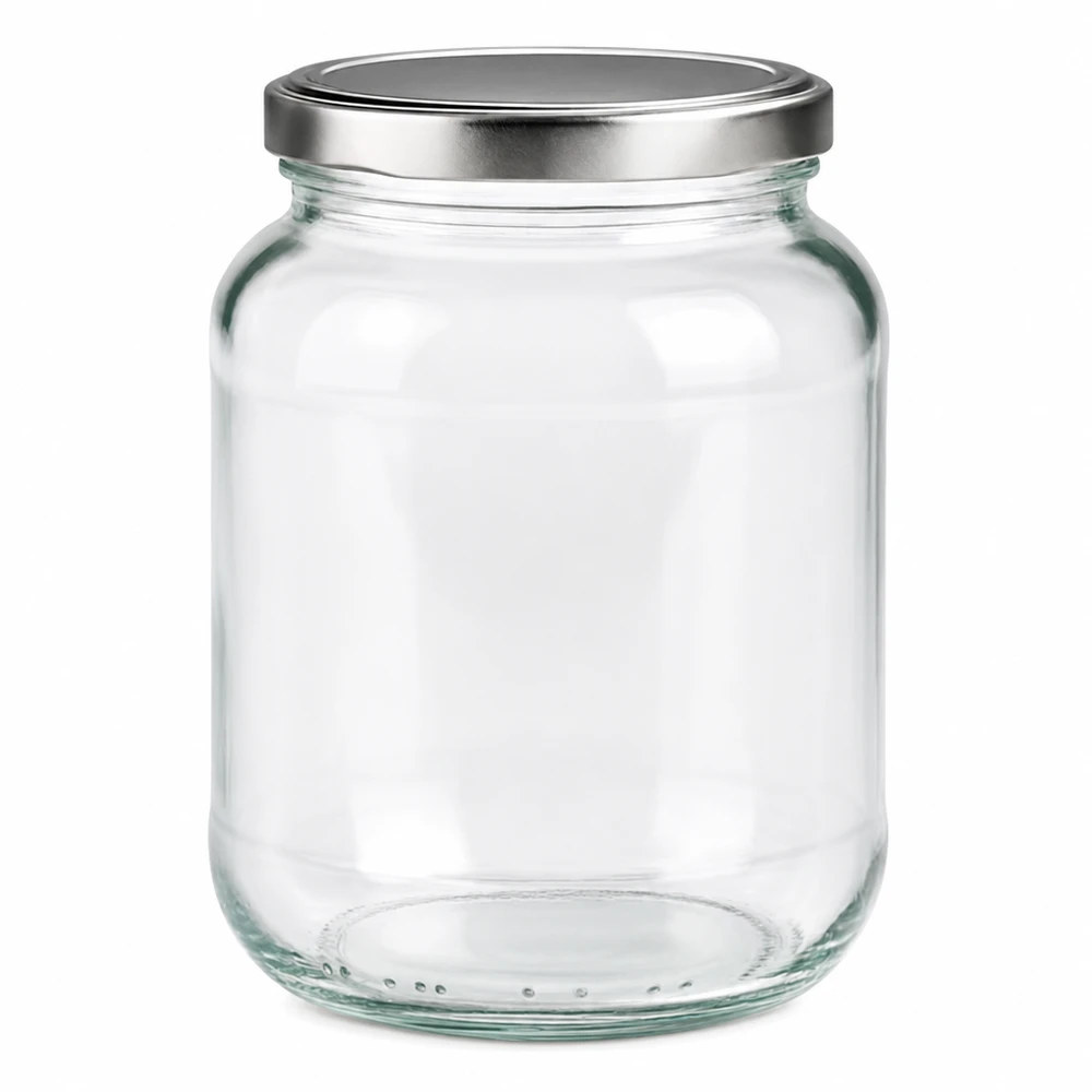 Tarro ovalado de 370ml con tapa BasicSeal plata UNiTWIST Tarro ovalado de 370 ml con tapa de rosca plateada BasicSeal para mermeladas y conservas