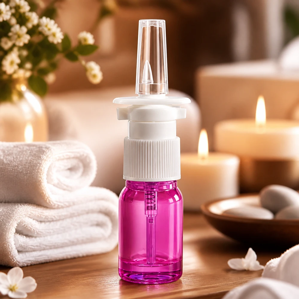 Frasco pulverizador nasal de 5 ml blanco/transparente estándar PurpleLine UT18/5 Pulverizador nasal preciso de 5 ml con rosca UT18/5 de color violeta brillante para aplicaciones médicas