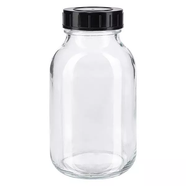 Botella cuello ancho 500ml vidrio transparente con tapón rosca