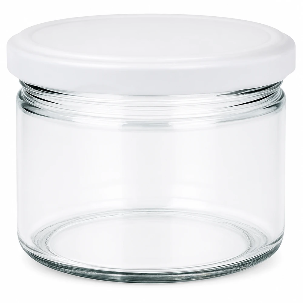 Tarro redondo de 540 ml con tapa blanca BasicSeal UNiTWIST - tarro de cristal transparente vacío para cocina y uso doméstico