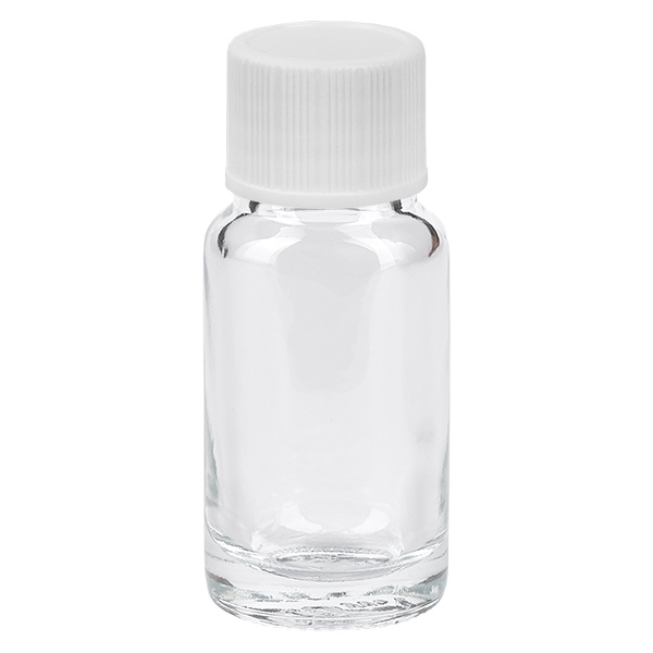Frasco de 10 ml con tapón de rosca de 11 mm blanco ClearLine estándar UT18/10 Frasco de 10 ml con tapón de rosca de 11 mm blanco ClearLine estándar UT18/10