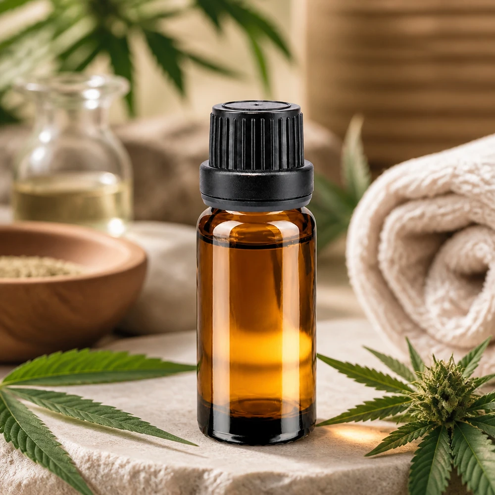 Frasco de cristal marrón de 10 ml con tapón de seguridad para niños de color negro, para aceite de CBD y cosmética natural