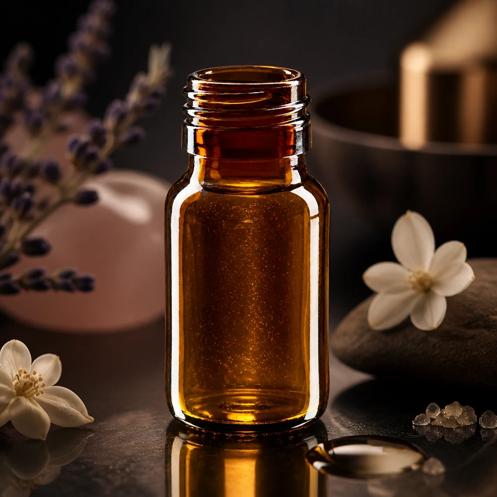 Frasco compacto de vidrio marrón de 30 ml con conexión PP28 para aromaterapia y aceites esenciales
