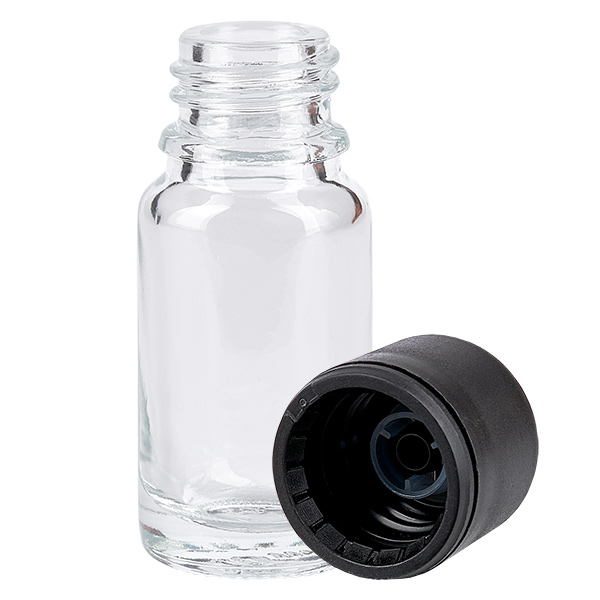 Frasco de 10 ml con tapón de rosca de 6 mm negro estándar ClearLine UT18/10 Frasco de 10 ml con tapón de rosca de 6 mm negro estándar ClearLine UT18/10