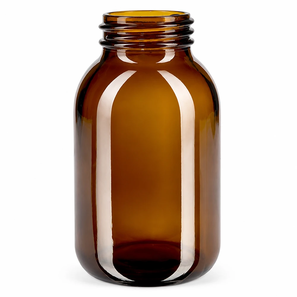 Frasco de cuello ancho de 500 ml de vidrio ámbar para aplicaciones farmacéuticas y cosméticas