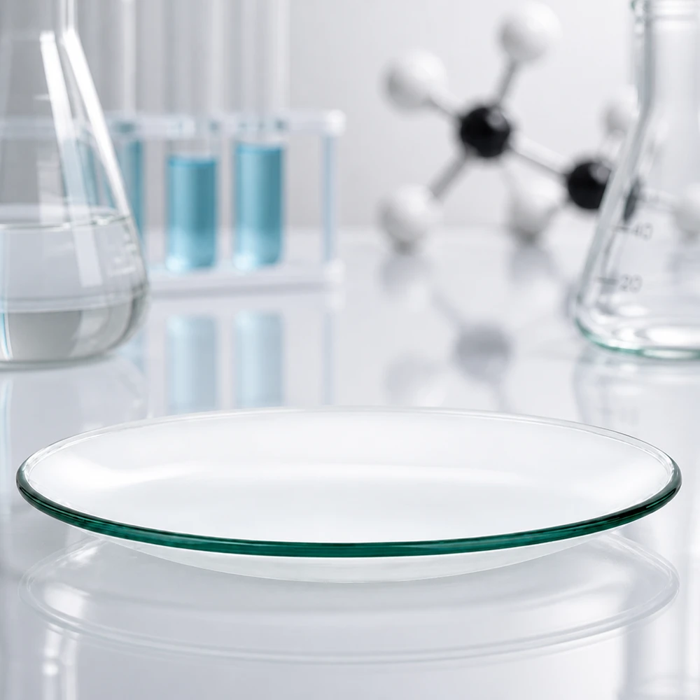 Plato de vidrio de laboratorio de 110 mm de diámetro con superficie lisa para análisis químicos