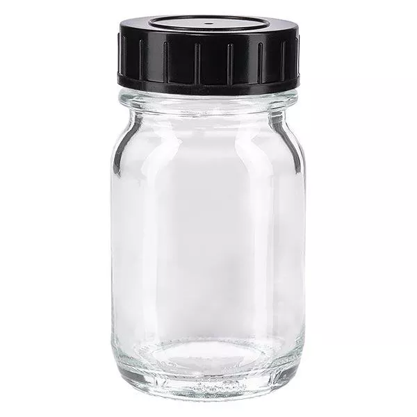 Botella cuello ancho 30ml vidrio transparente con tapón rosca