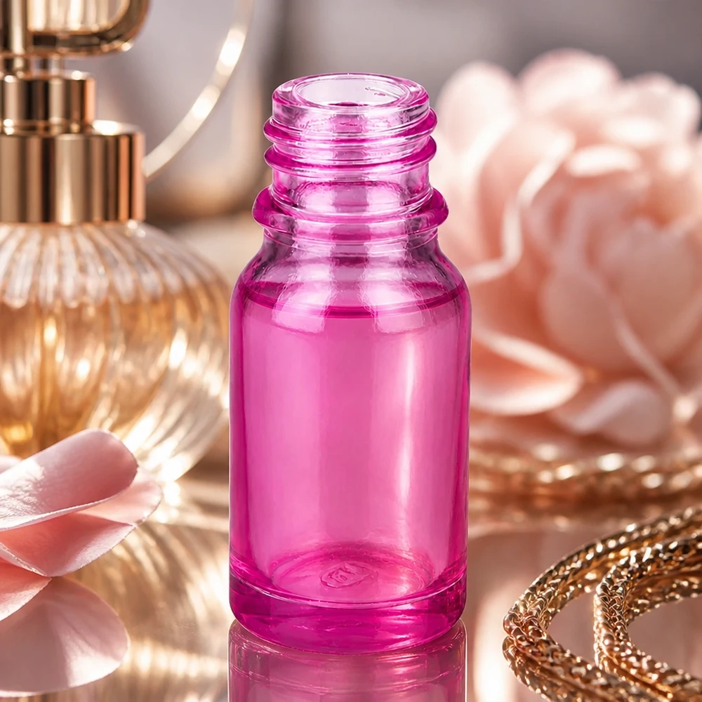 Elegante botella de vidrio PurpleLine UT18/10 UNiTWIST de 10 ml en magenta para productos de belleza y bienestar