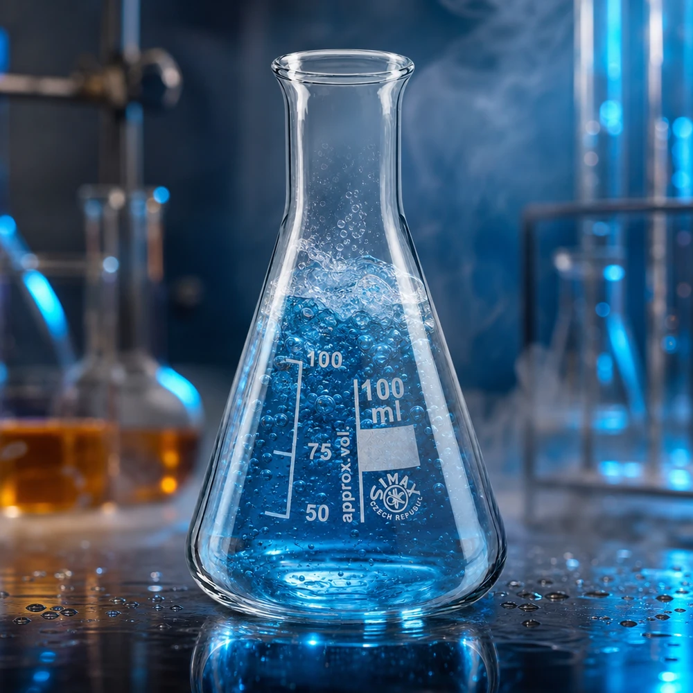 Matraz Erlenmeyer de 100 ml de cuello estrecho y forma cónica para mezclar y agitar líquidos de forma óptima