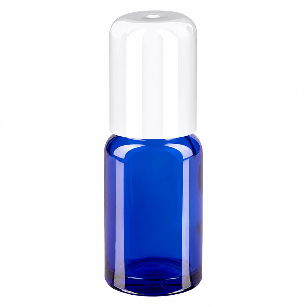 Frasco roll-on 10ml blanco tapón estándar BlueLine UT18/10 10ml frasco roll-on blanco STD BlueLine UT18/10 vidrio azul con tapón blanco